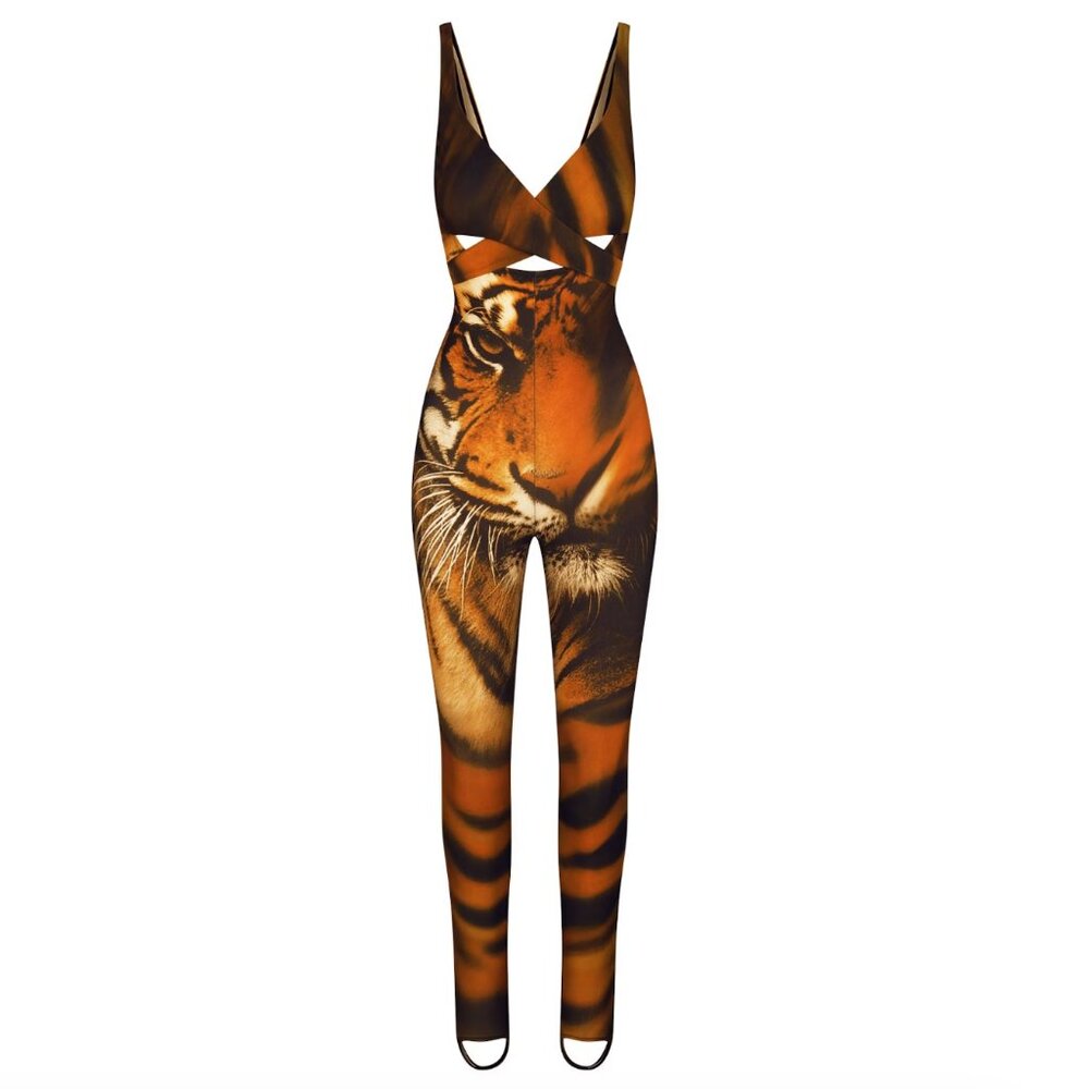 ROBERTO CAVALLI X SKIMS WRAP CATSUIT | TIGER FACE PRINT